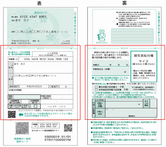 通知カード　申請書イメージ